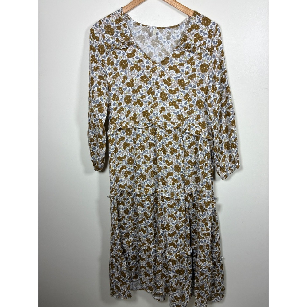 Rylee + Cru Women's Tiered Floral Cotton Midi Dress Size S Cottage Prairie Fall